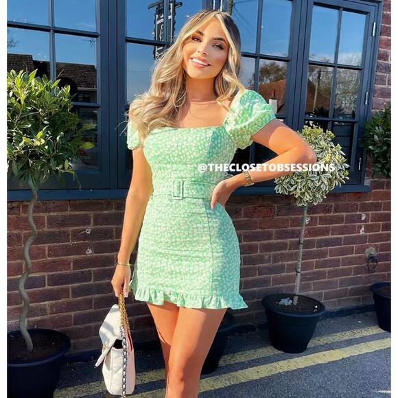 ๐ ZARA Linen Blend Belted Mini Dress NWT | Puff Sleeve Ruffle Hem L - Picture 3 of 16